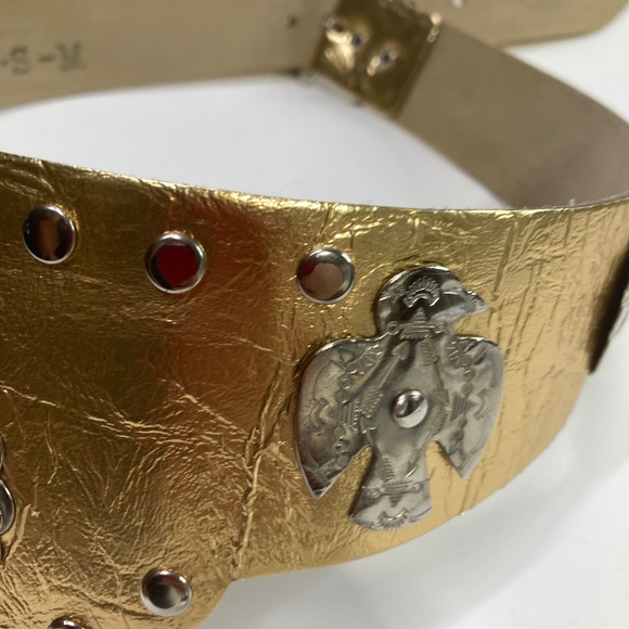 VTG Gold Western Statement Belt Silver Concho Thunderbird Studded ‎ S M - Picture 9 of 10